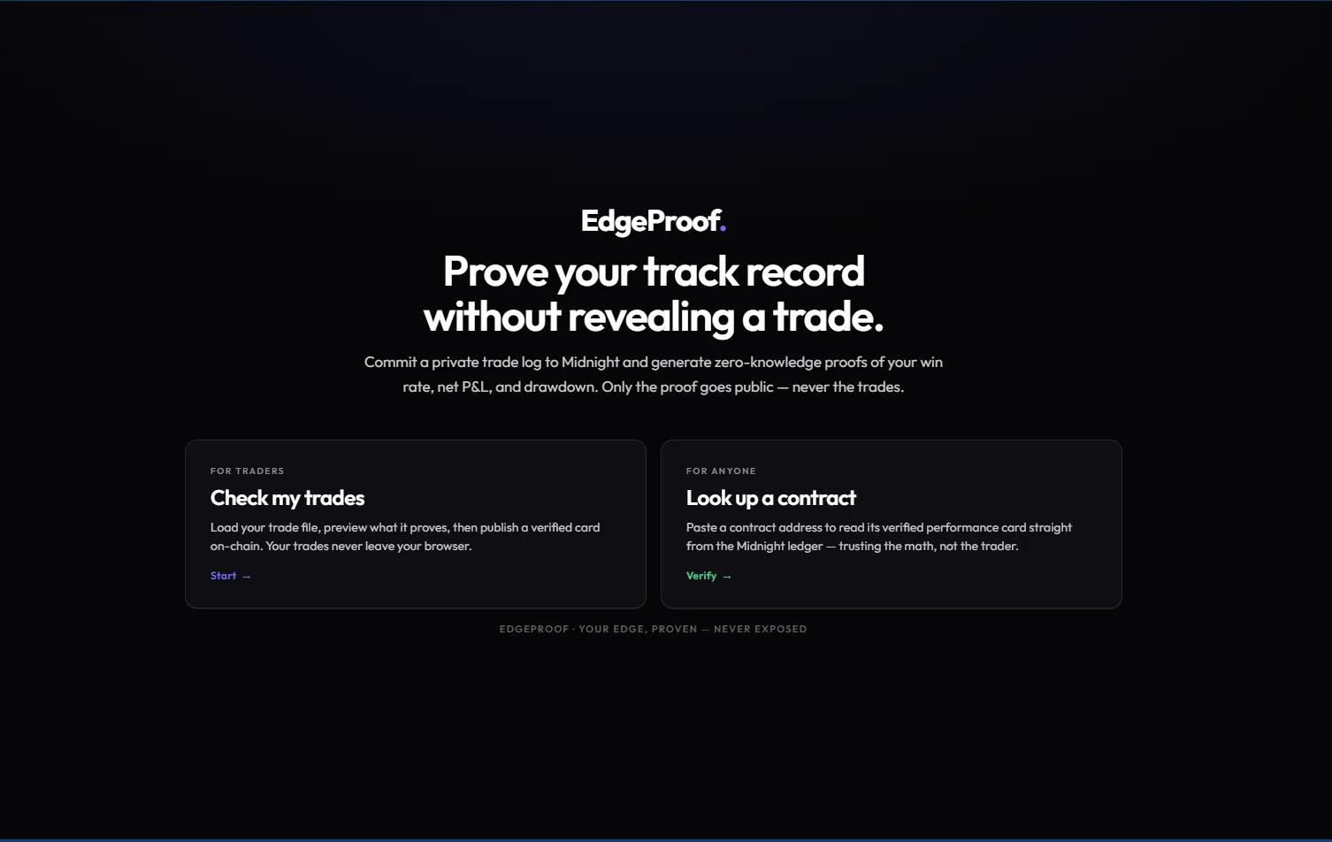 Two ways in — preview your own trades locally, or look up any contract's verified card
